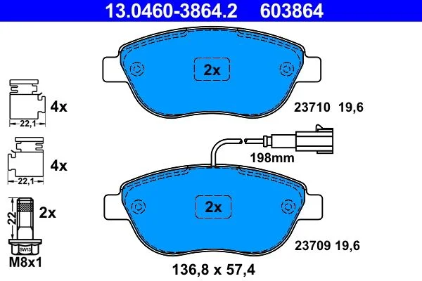 Brake Pad Set, disc brake ATE 13.0460-3864.2