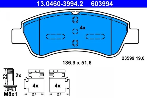 Brake Pad Set, disc brake ATE 13.0460-3994.2