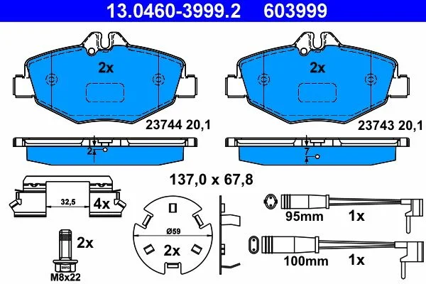 Brake Pad Set, disc brake ATE 13.0460-3999.2