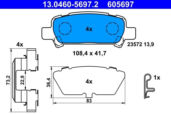 Brake Pad Set, disc brake ATE 13.0460-5697.2