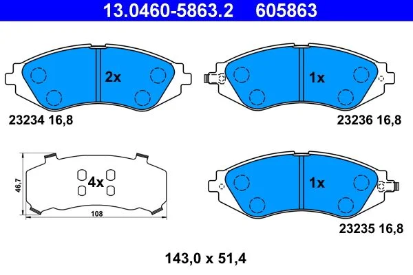Brake Pad Set, disc brake ATE 13.0460-5863.2