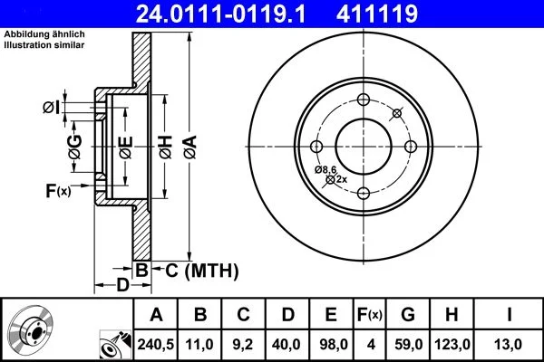 Brzdový kotúč ATE 24.0111-0119.1