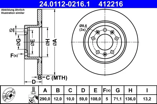 Brake Disc ATE 24.0112-0216.1