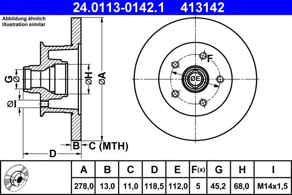 Brake Disc ATE 24.0113-0142.1