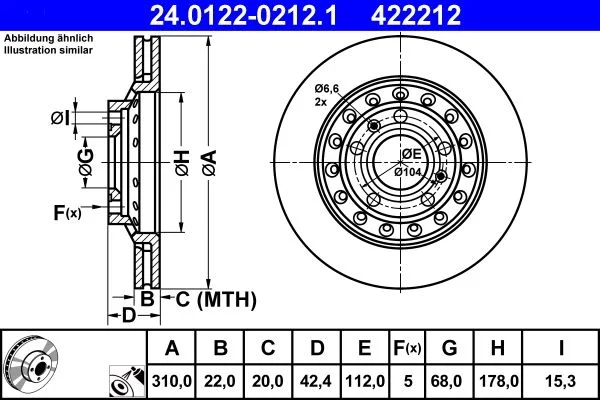 Brake Disc ATE 24.0122-0212.1