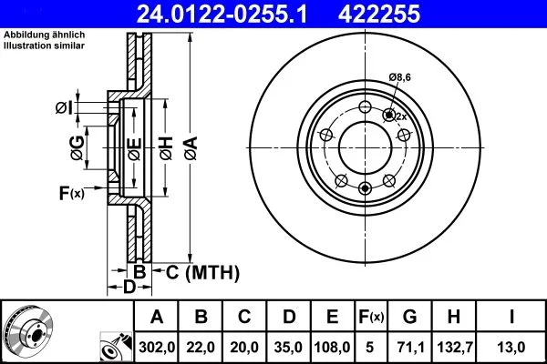 Brake Disc ATE 24.0122-0255.1