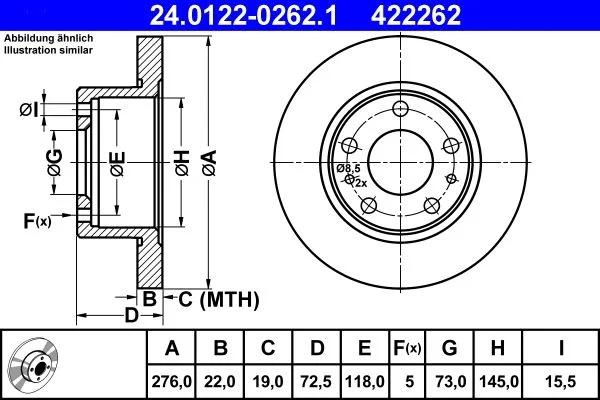 Brake Disc ATE 24.0122-0262.1
