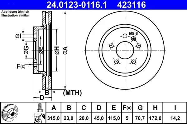 Brake Disc ATE 24.0123-0116.1