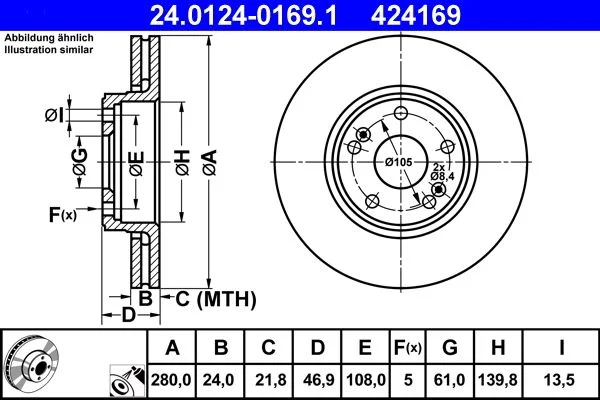 Brake Disc ATE 24.0124-0169.1