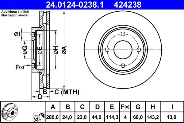 Brake Disc ATE 24.0124-0238.1