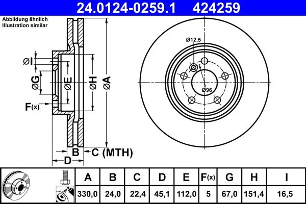 Brake Disc ATE 24.0124-0259.1