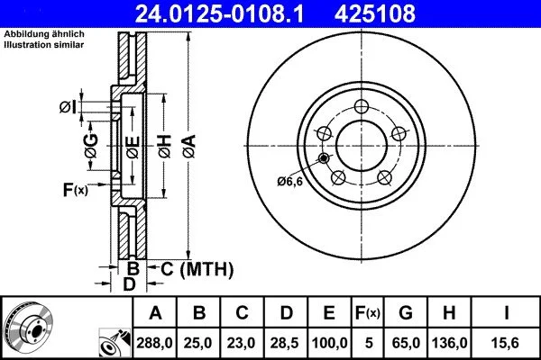 Brzdový kotúč ATE 24.0125-0108.1