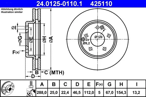 Brake Disc ATE 24.0125-0110.1