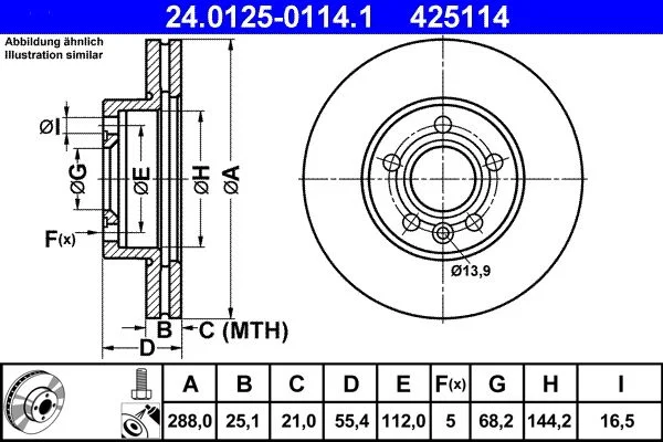 Brake Disc ATE 24.0125-0114.1