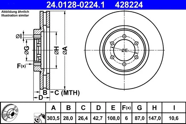 Brake Disc ATE 24.0128-0224.1