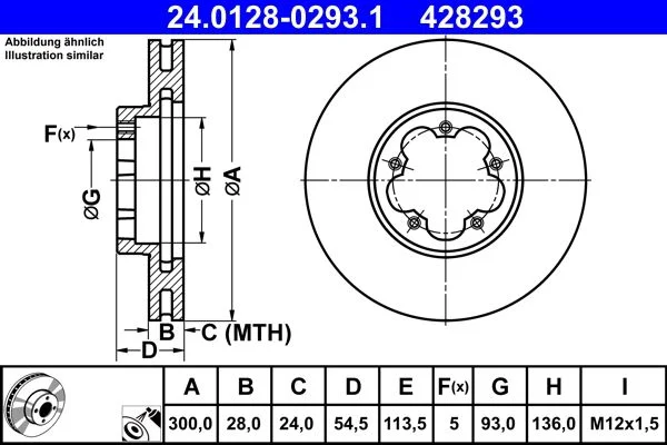 Brake Disc ATE 24.0128-0293.1