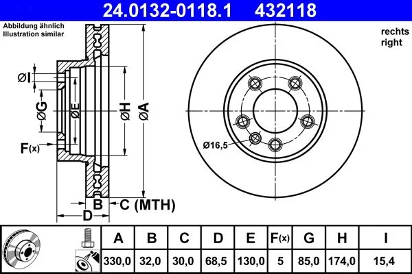 Brzdový kotúč ATE 24.0132-0118.1