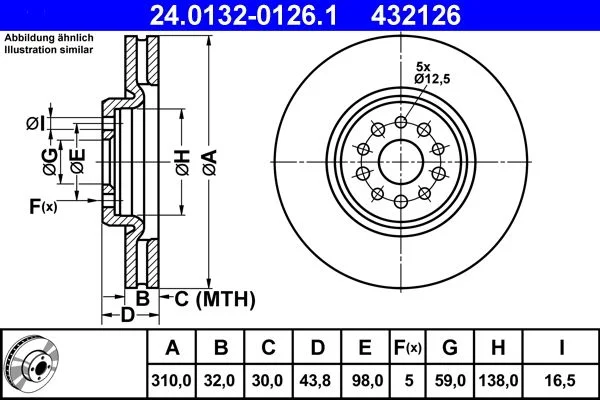Brake Disc ATE 24.0132-0126.1