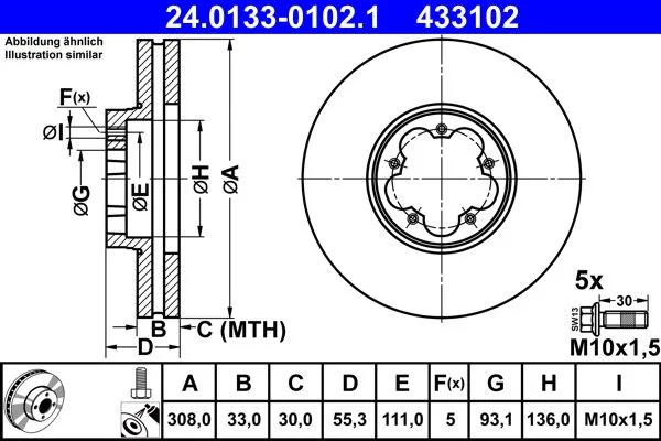 Brake Disc ATE 24.0133-0102.1