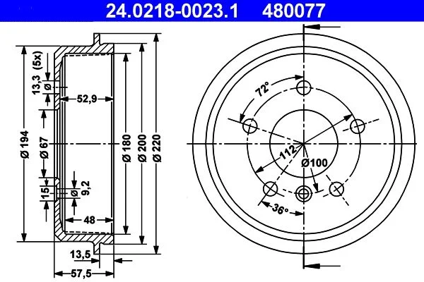 Brzdový bubon ATE 24.0218-0023.1