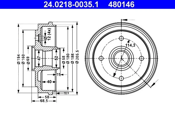 Brake Drum ATE 24.0218-0035.1