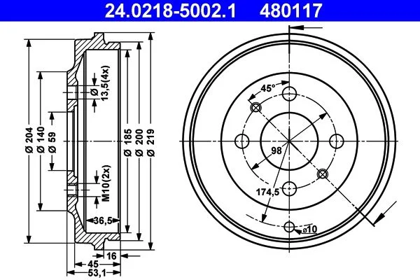 Brake Drum ATE 24.0218-5002.1