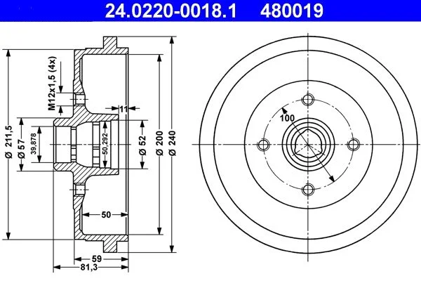 Brake Drum ATE 24.0220-0018.1