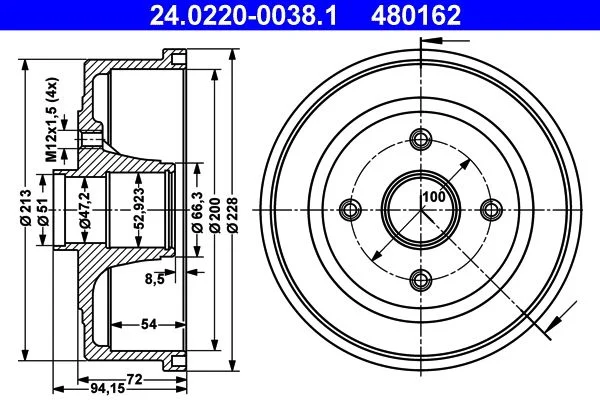 Brake Drum ATE 24.0220-0038.1