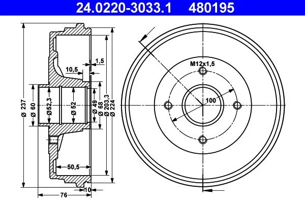 Brake Drum ATE 24.0220-3033.1