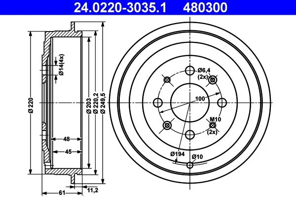 Brake Drum ATE 24.0220-3035.1