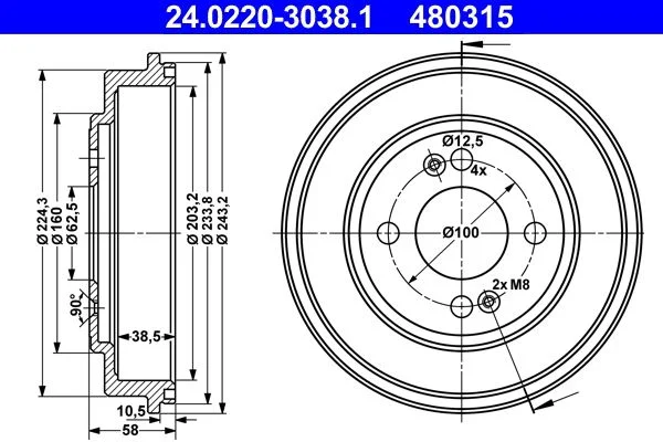 Brake Drum ATE 24.0220-3038.1