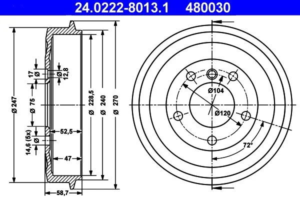 Brake Drum ATE 24.0222-8013.1