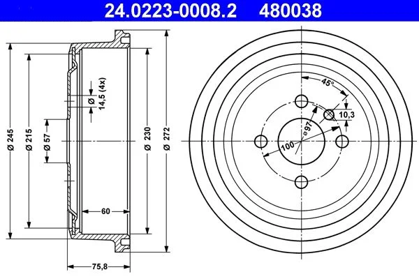 Brake Drum ATE 24.0223-0008.2