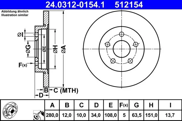 Brake Disc ATE 24.0312-0154.1