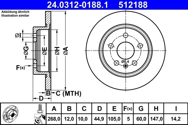 Brake Disc ATE 24.0312-0188.1