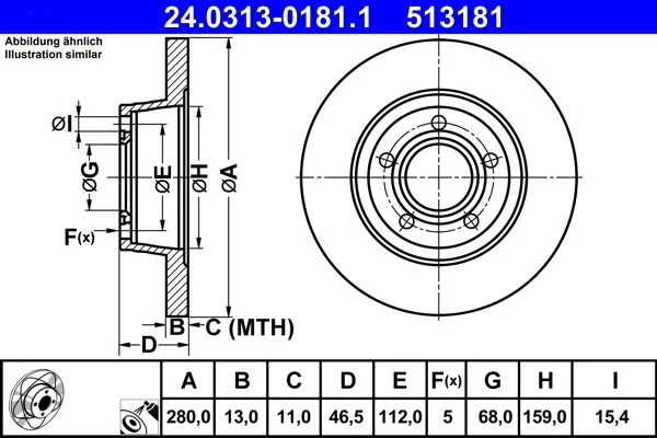 Brake Disc ATE 24.0313-0181.1