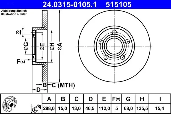 Brake Disc ATE 24.0315-0105.1