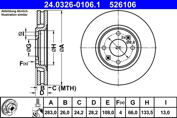Brzdový kotúč ATE 24.0326-0106.1