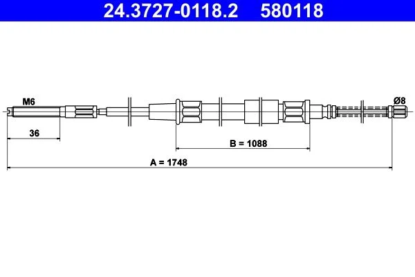 Cable Pull, parking brake ATE 24.3727-0118.2