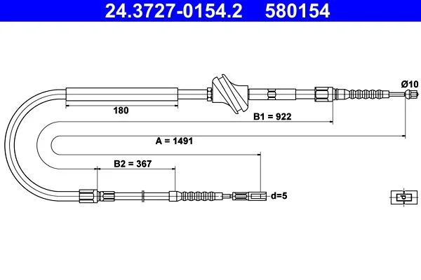 Cable Pull, parking brake ATE 24.3727-0154.2