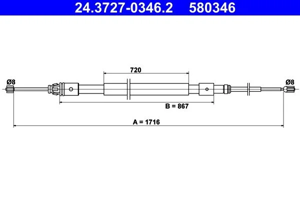 Cable Pull, parking brake ATE 24.3727-0346.2