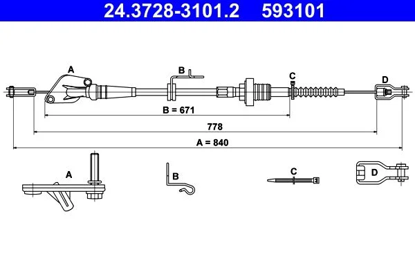 Cable Pull, clutch control ATE 24.3728-3101.2