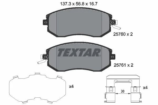 Stabdžių trinkelių rinkinys, diskinis stabdys TEXTAR 2576001