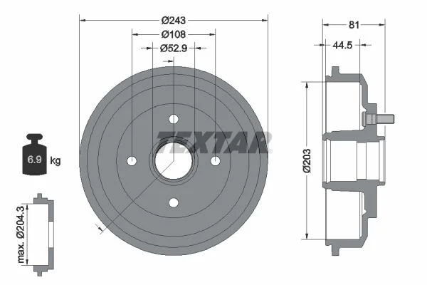 Brake Drum TEXTAR 94026700