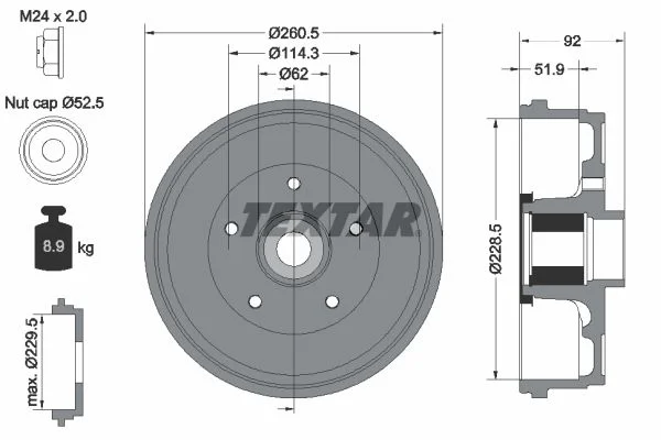 Brake Drum TEXTAR 94047500