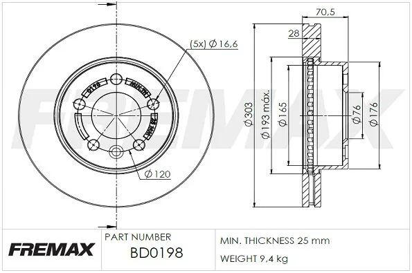 Stabdžių diskas FREMAX BD-0198