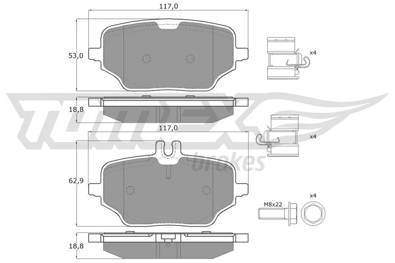 Stabdžių trinkelių rinkinys, diskinis stabdys TOMEX Brakes TX 60-22