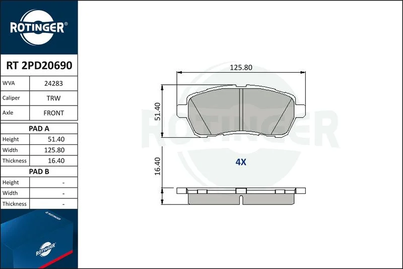 Brake Pad Set, disc brake ROTINGER RT 2PD20690