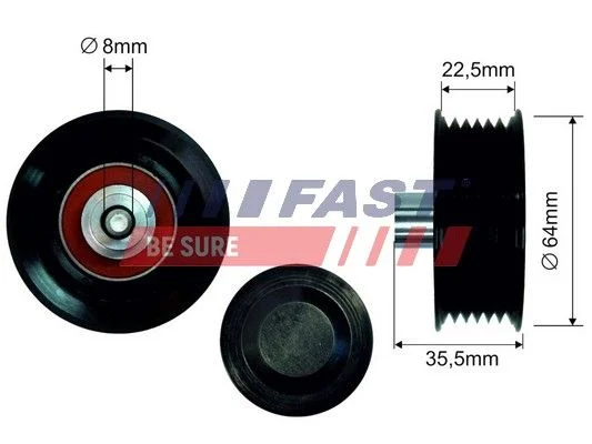 Tensioner Pulley, V-ribbed belt FAST FT44593