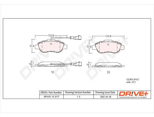 Brake Pad Set, disc brake Dr!ve+ DP1010.10.0177
